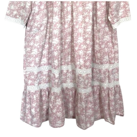 Victorian Cotton Nightgown Prairie Dress M Pintuck Eyelet Lace Peasant Cozycore - Picture 3 of 11